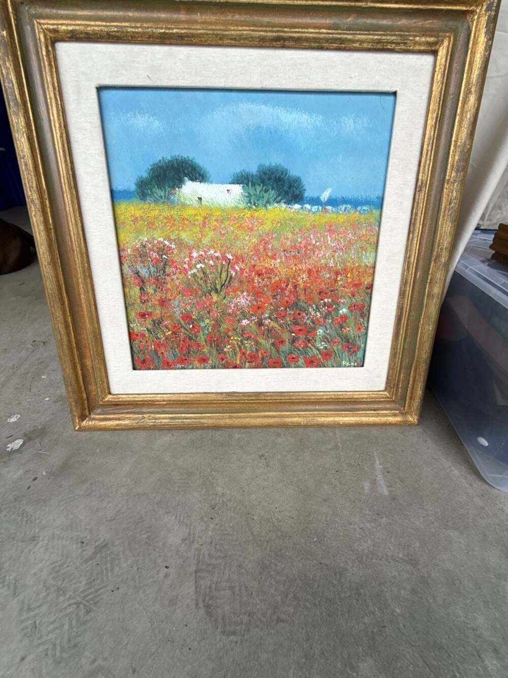 Antonio Pani Original Oil Painting on Canvas Poppy Field Landscape with House